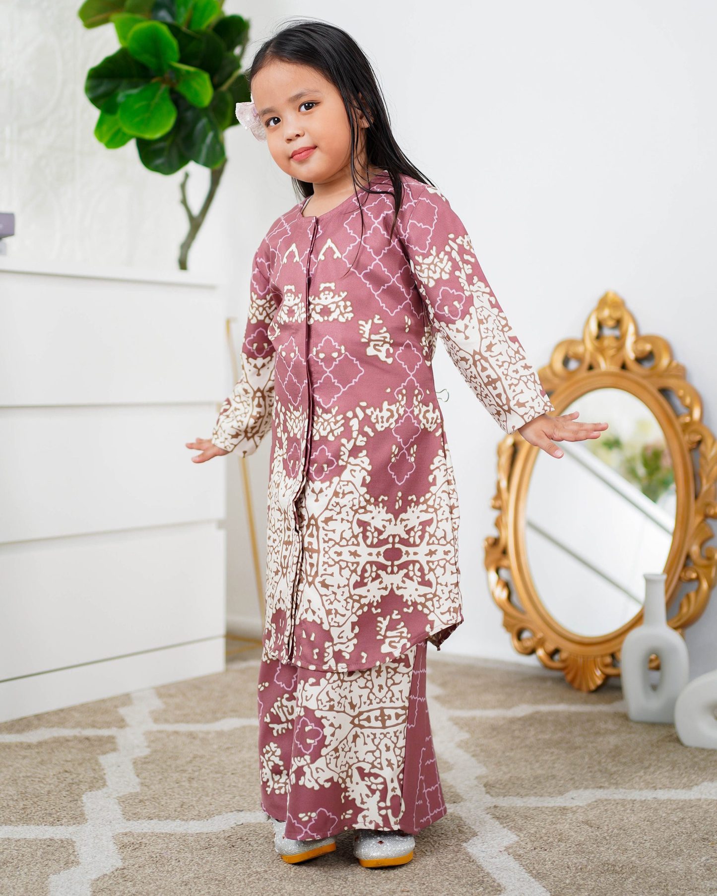 Baju Kurung Moden Afira Kids - Cream Berry