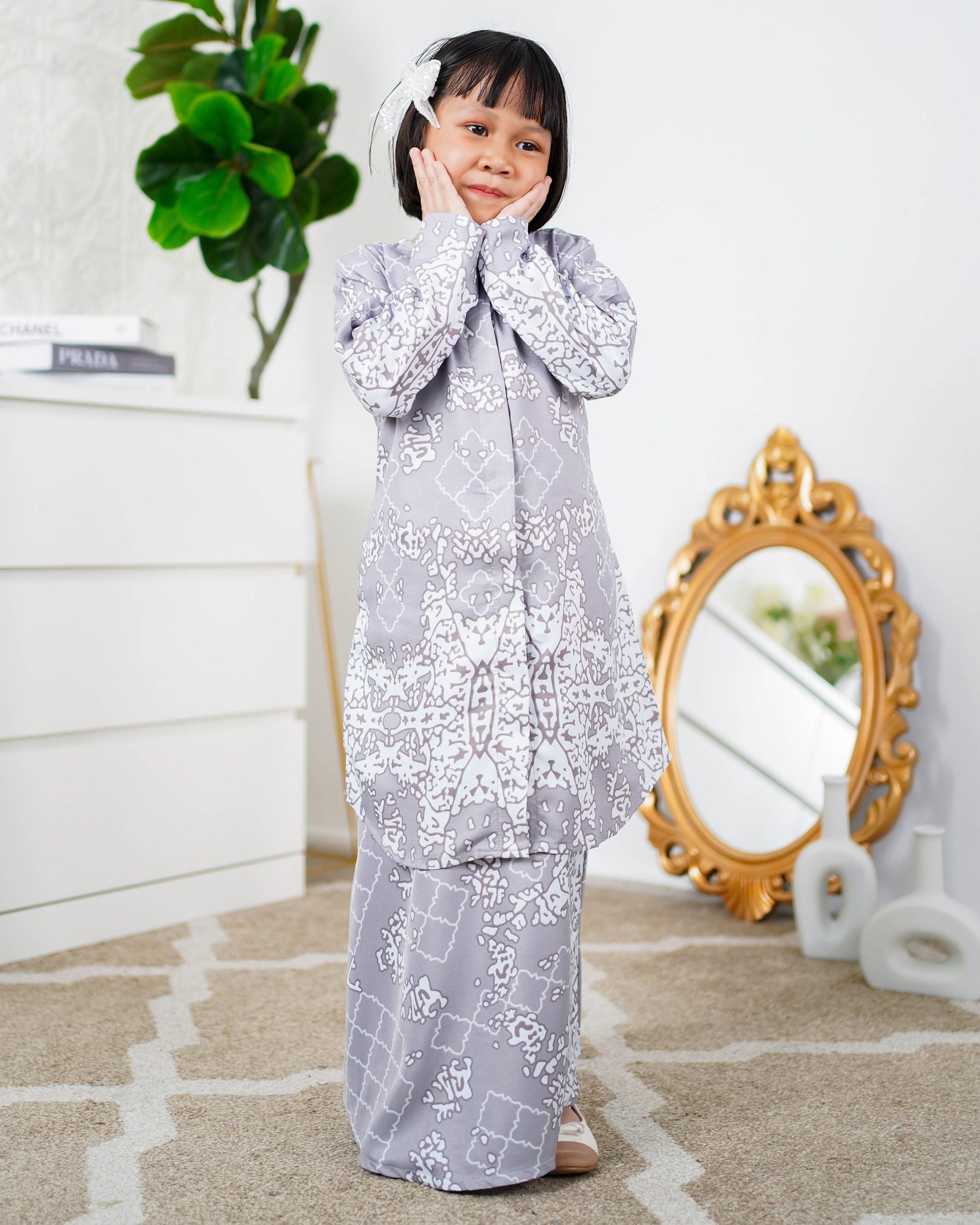 Baju Kurung Moden Afira Kids - Light Grey