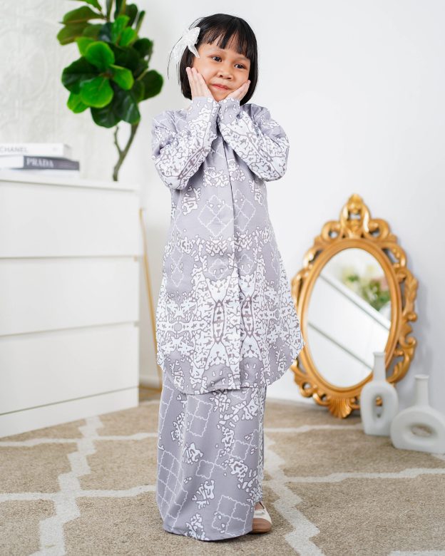 Baju Kurung Moden Afira Kids - Light Grey