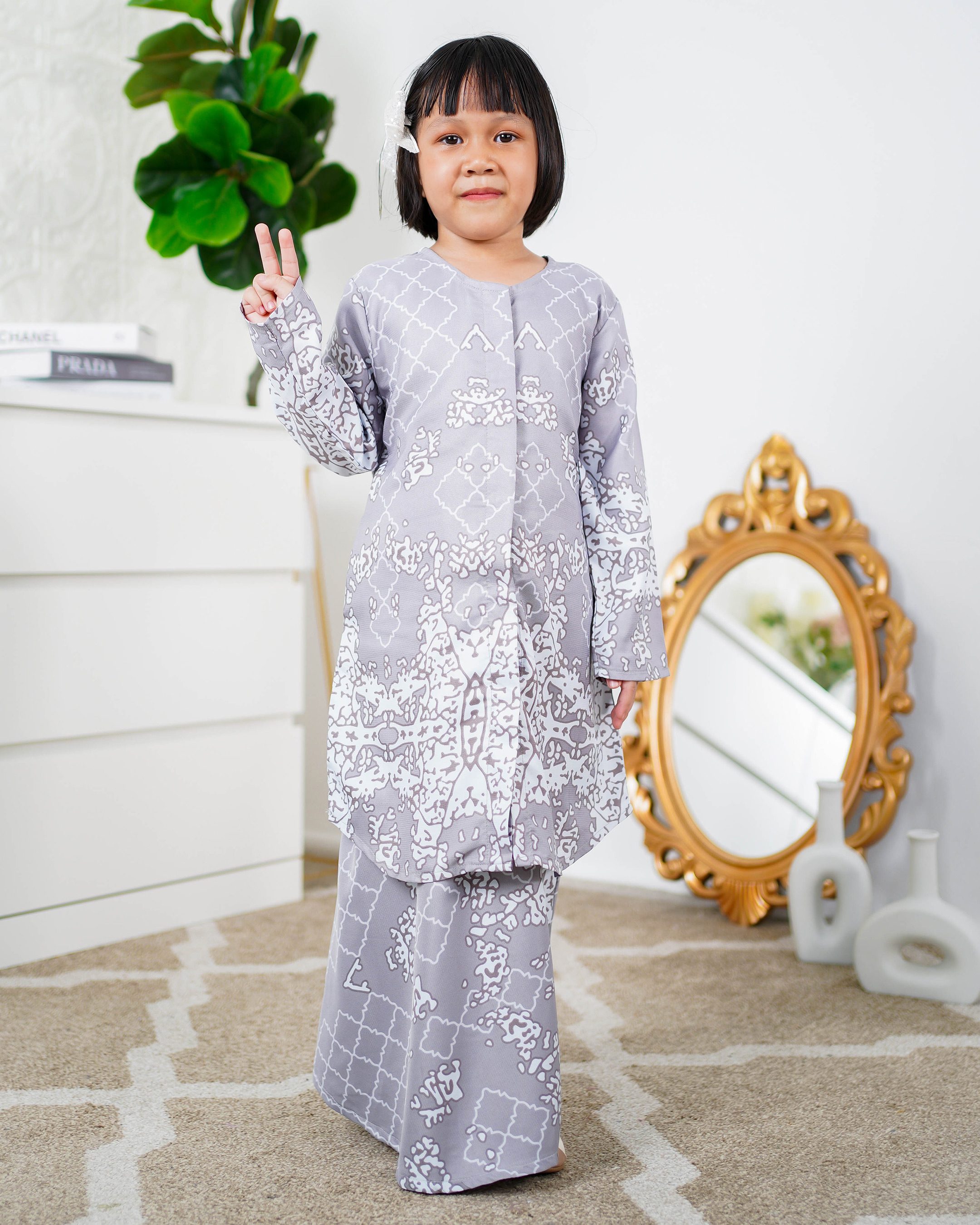 Baju Kurung Moden Afira Kids - Light Grey