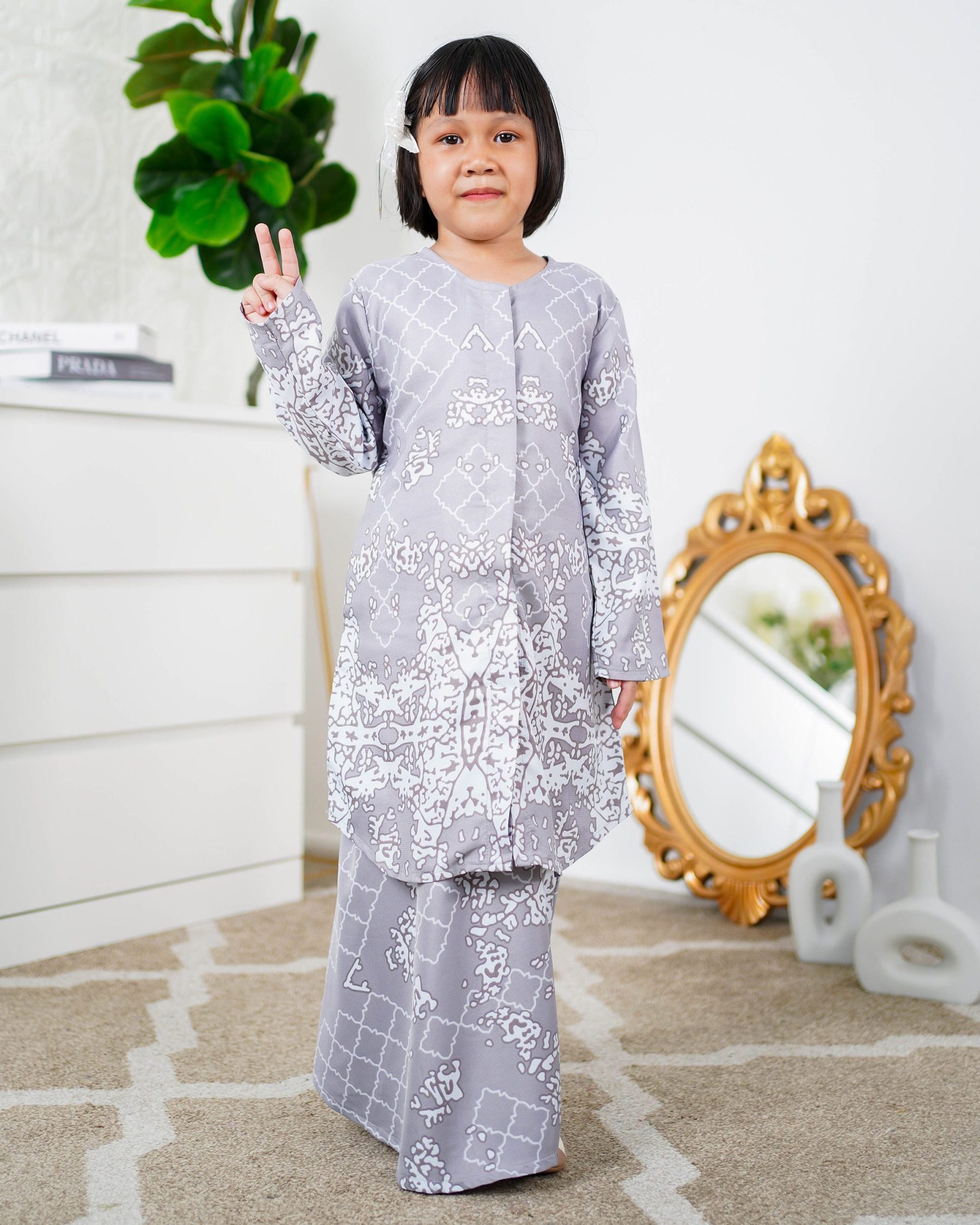 Baju Kurung Moden Afira Kids - Light Grey