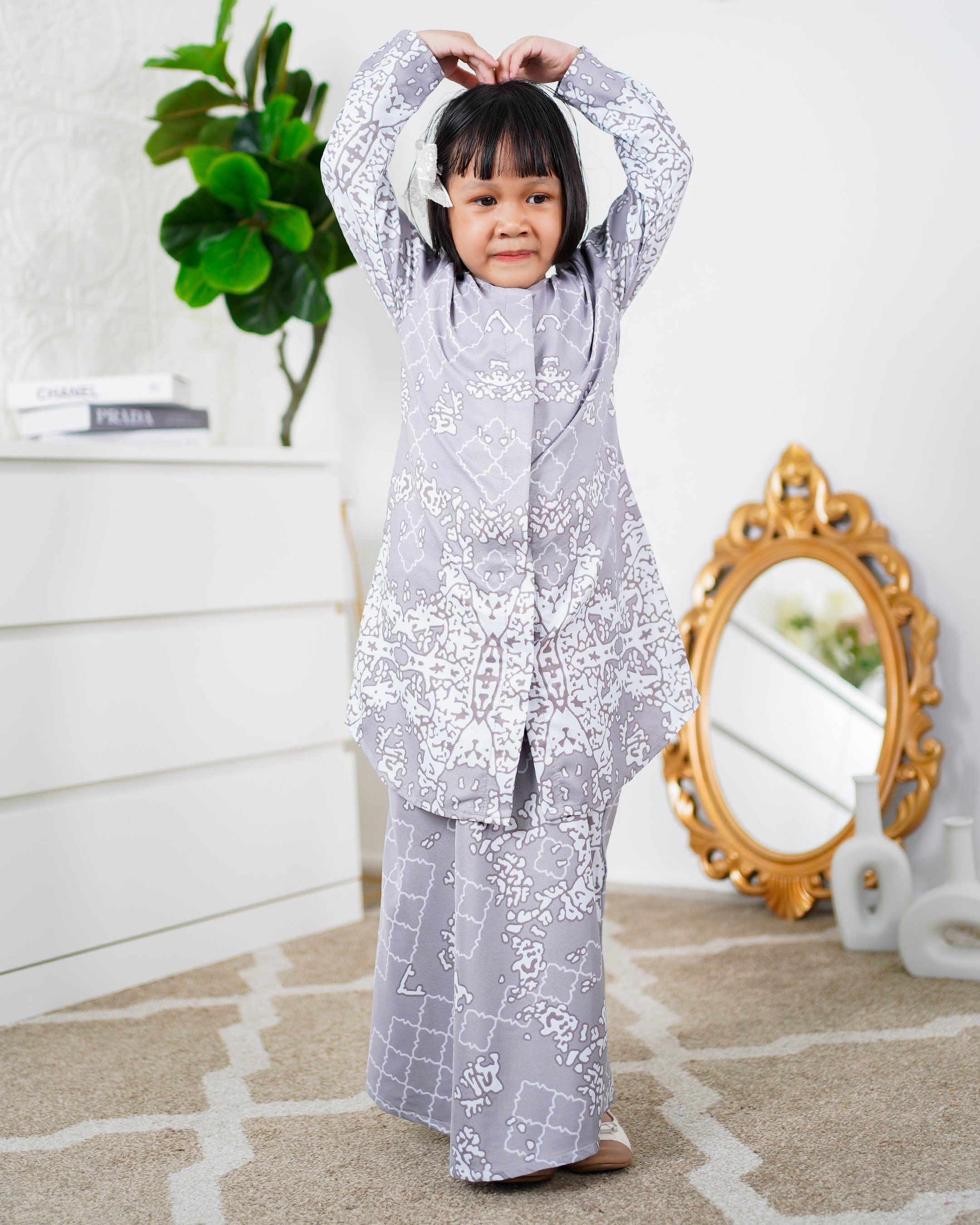 Baju Kurung Moden Afira Kids - Light Grey