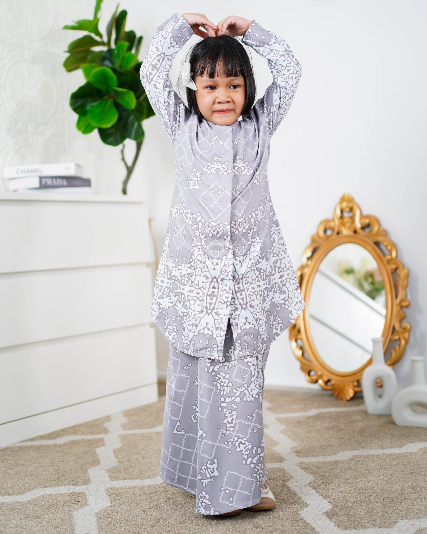 Baju Kurung Moden Afira Kids - Light Grey