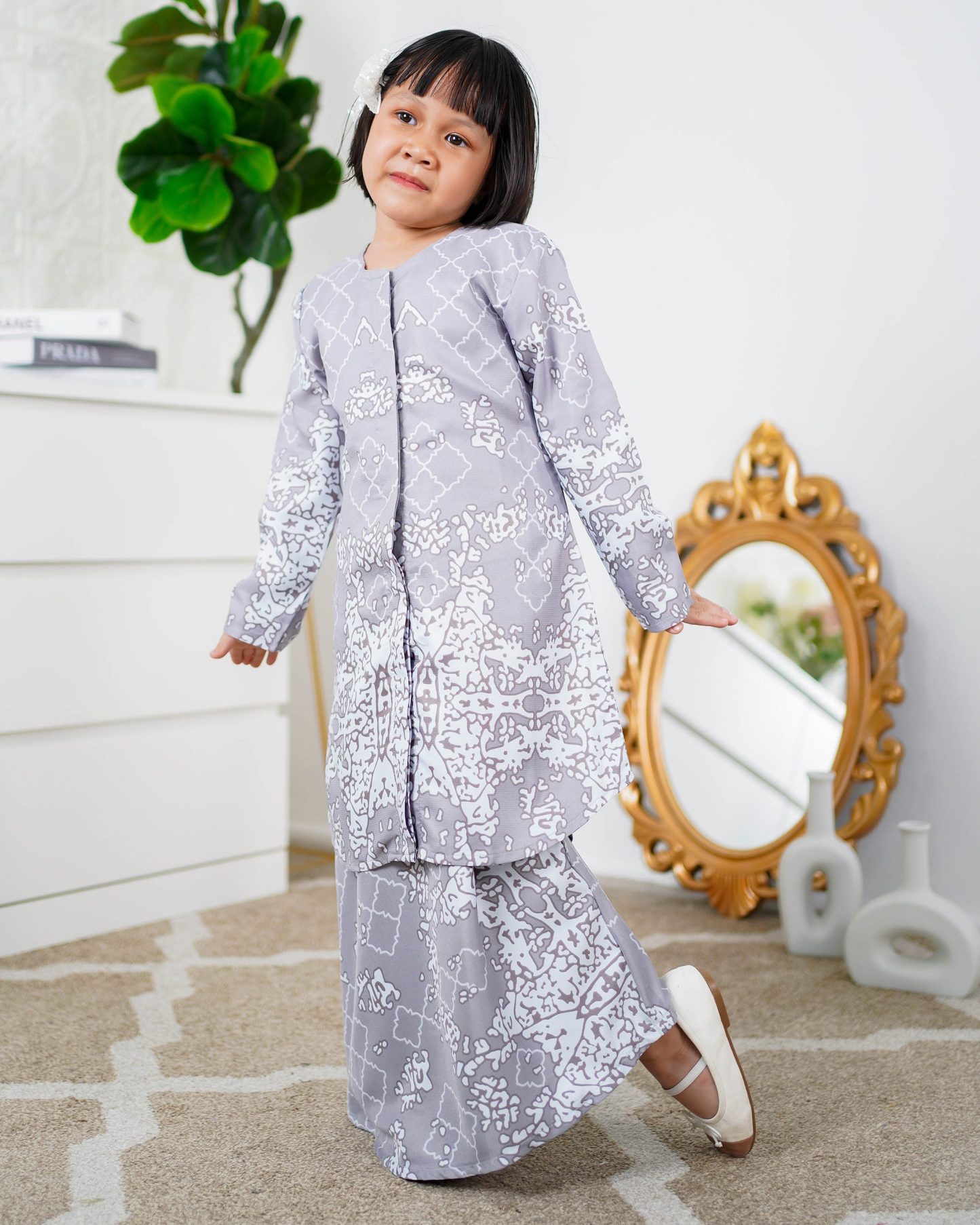 Baju Kurung Moden Afira Kids - Light Grey