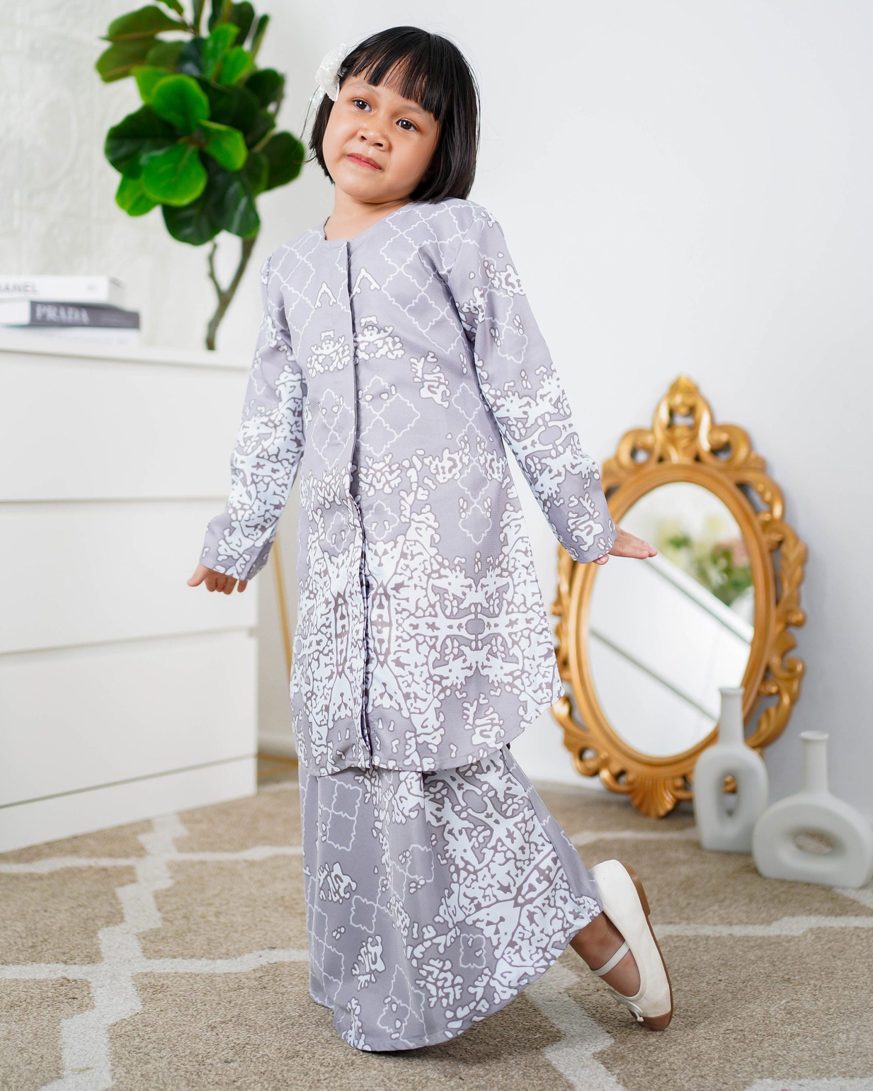 Baju Kurung Moden Afira Kids - Light Grey