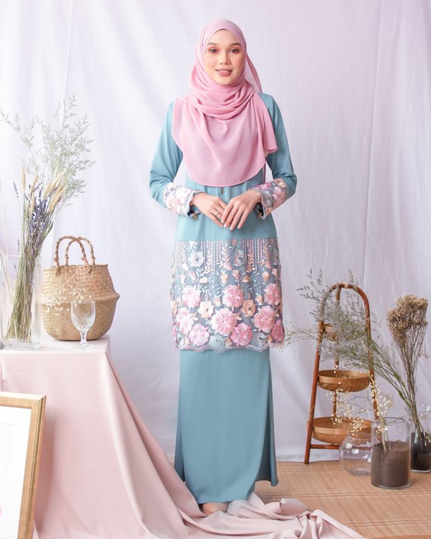 Baju Kurung Moden Lace Adira - Sage Blue