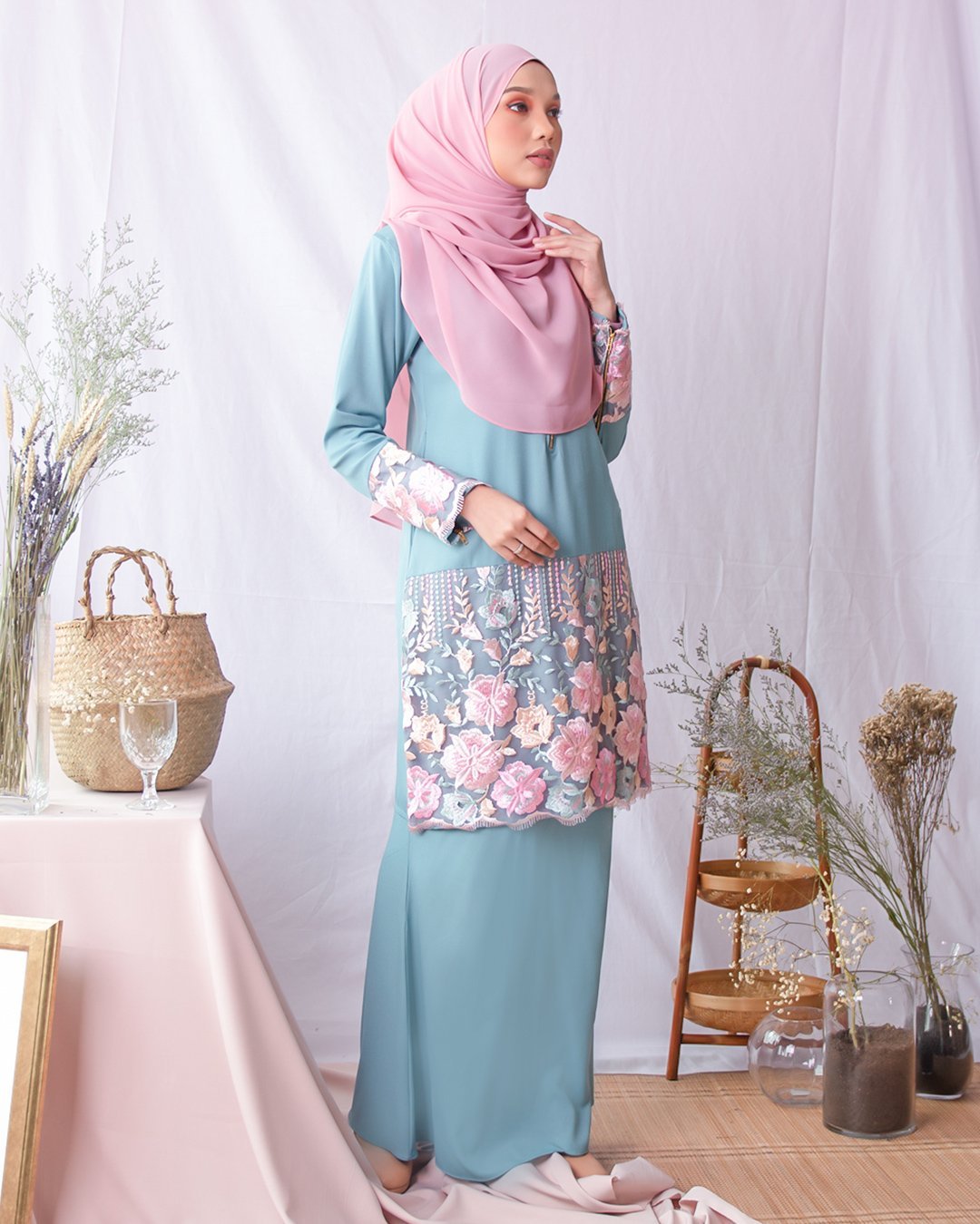 Baju Kurung Moden Lace Adira - Sage Blue