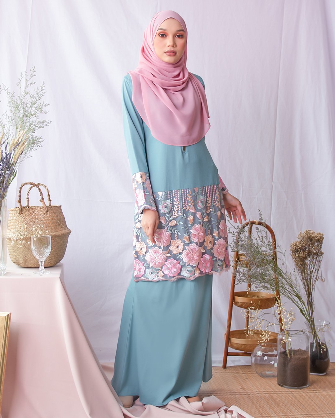 Baju Kurung Moden Lace Adira - Sage Blue