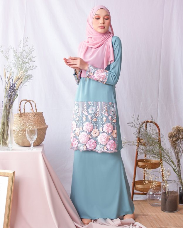 Baju Kurung Moden Lace Adira - Sage Blue