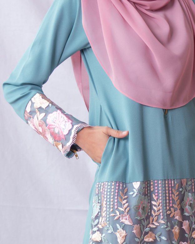 Baju Kurung Moden Lace Adira - Sage Blue