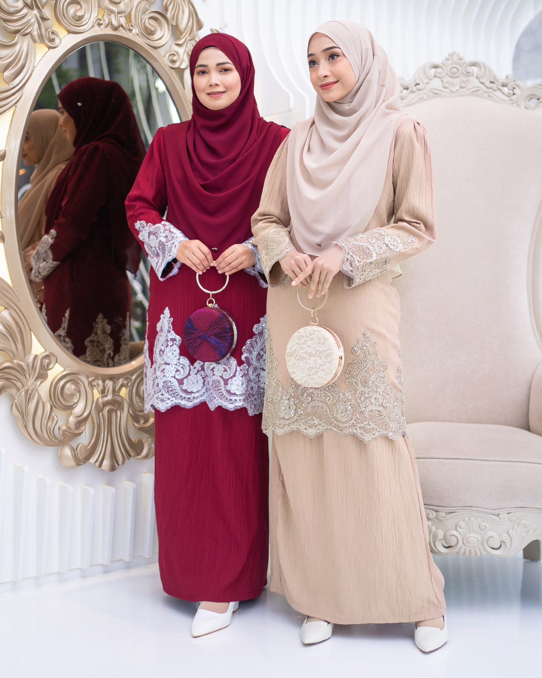 Baju Kurung Moden Lace Hayley - Maroon