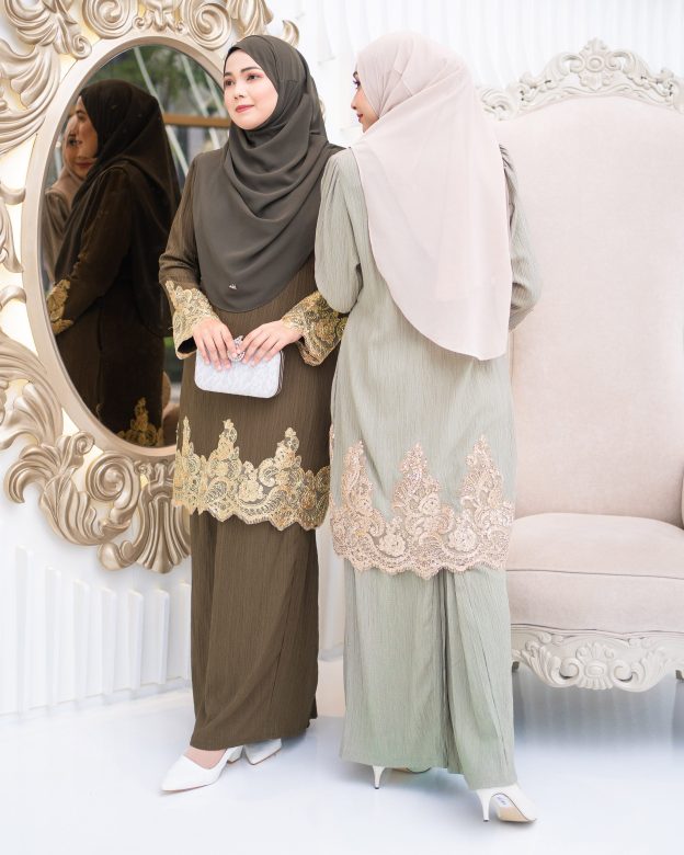 Baju Kurung Moden Lace Hayley - Olive Green