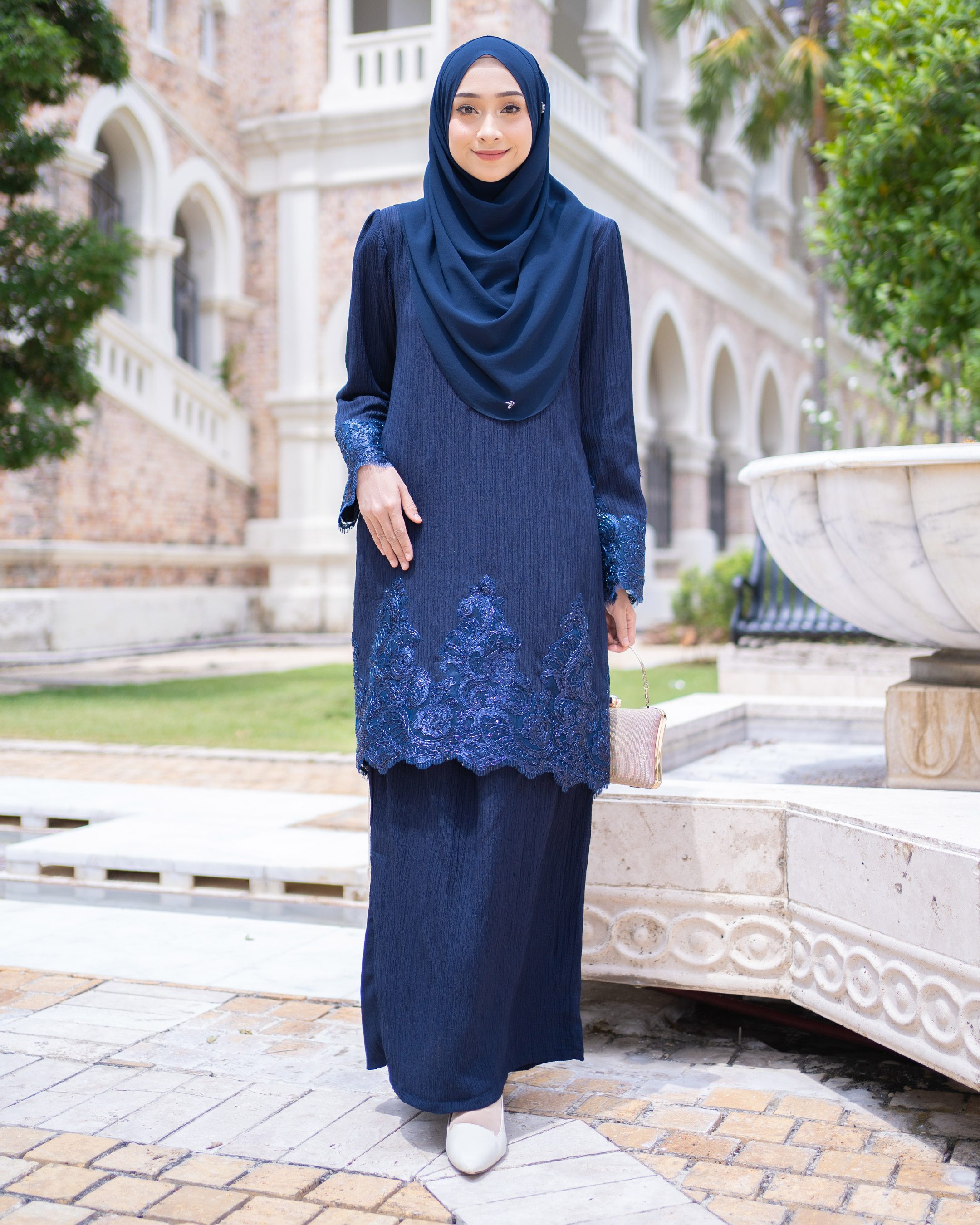 Baju Kurung Moden Lace Hayley - Navy Blue