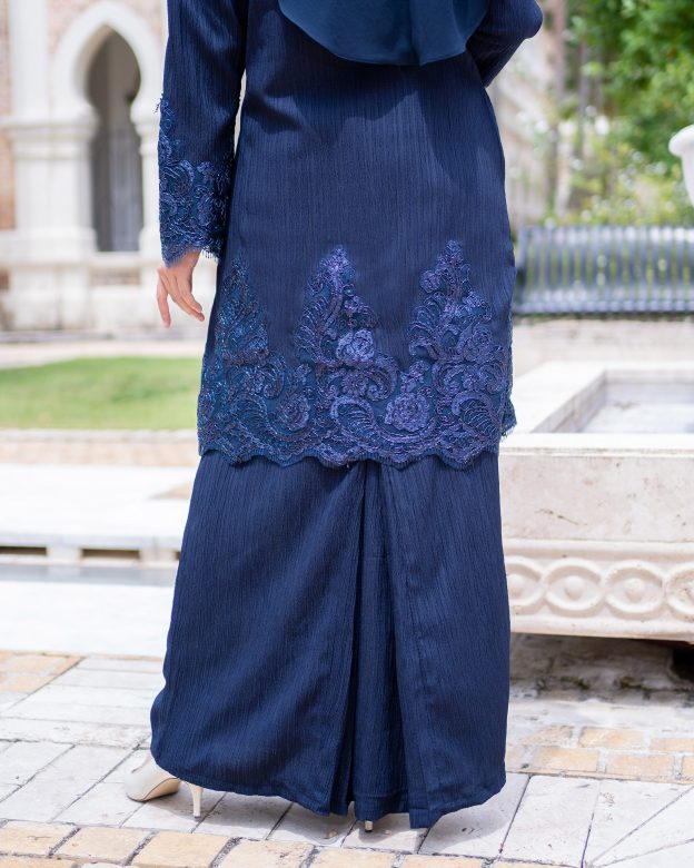 Baju Kurung Moden Lace Hayley - Navy Blue