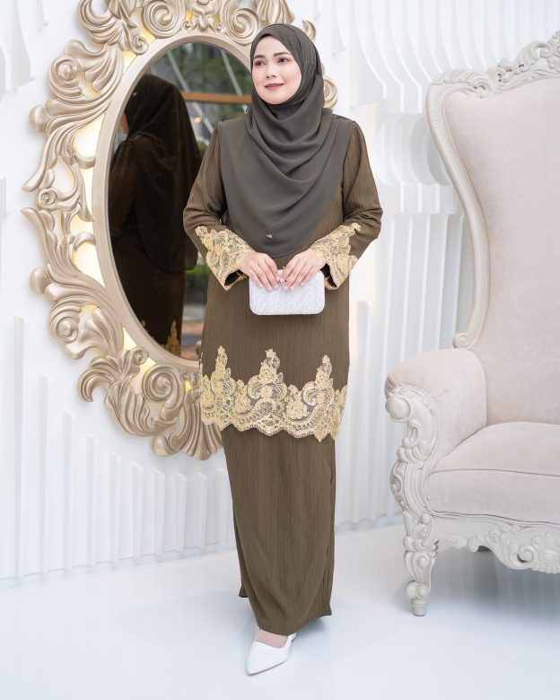 Baju Kurung Moden Lace Hayley - Olive Green