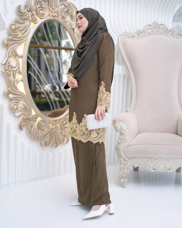 Baju Kurung Moden Lace Hayley - Olive Green