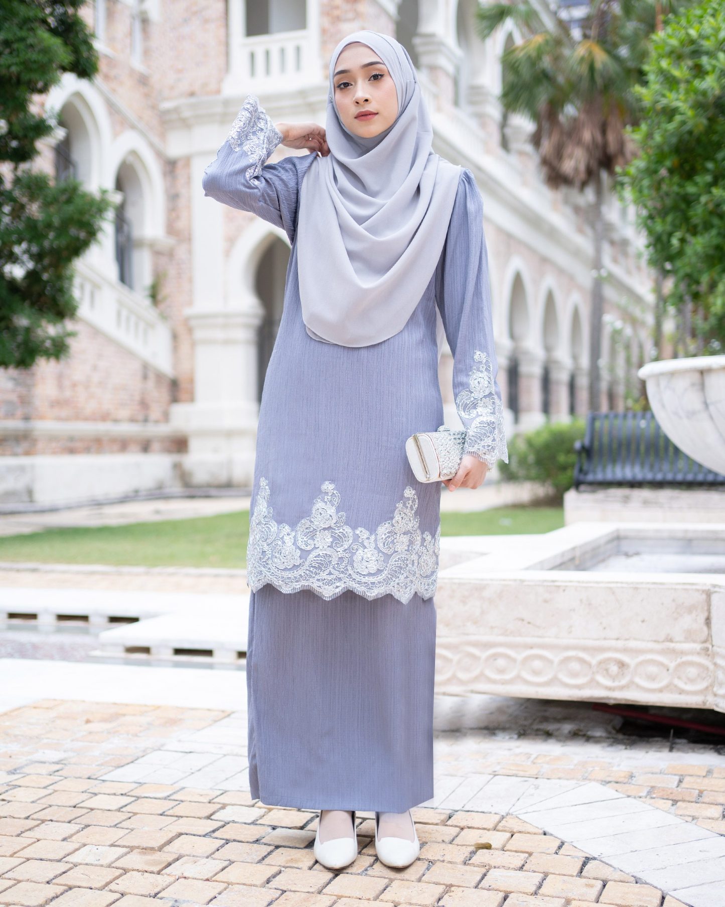 Baju Kurung Moden Lace Hayley - Steel Grey