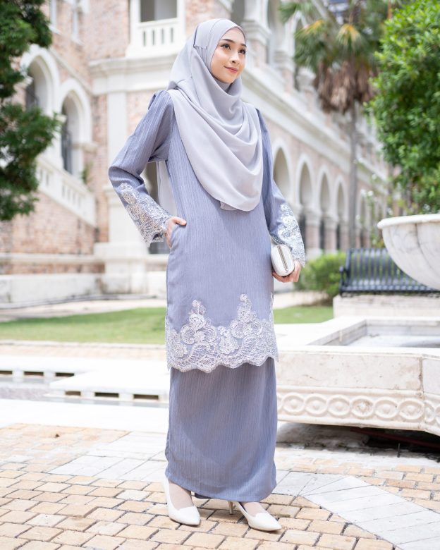Baju Kurung Moden Lace Hayley - Steel Grey