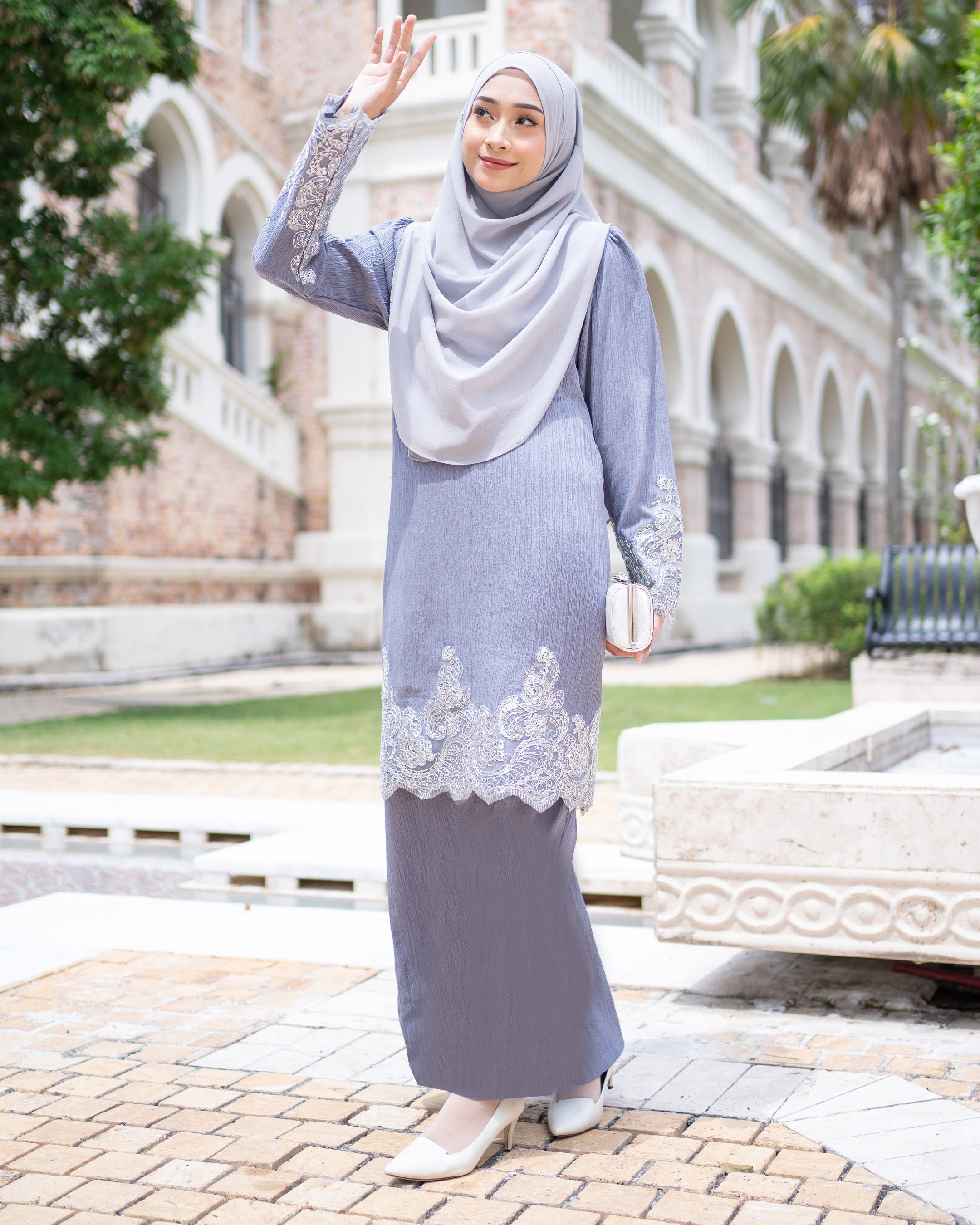 Baju Kurung Moden Lace Hayley - Steel Grey