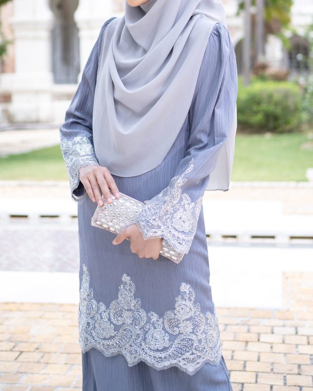Baju Kurung Moden Lace Hayley - Steel Grey