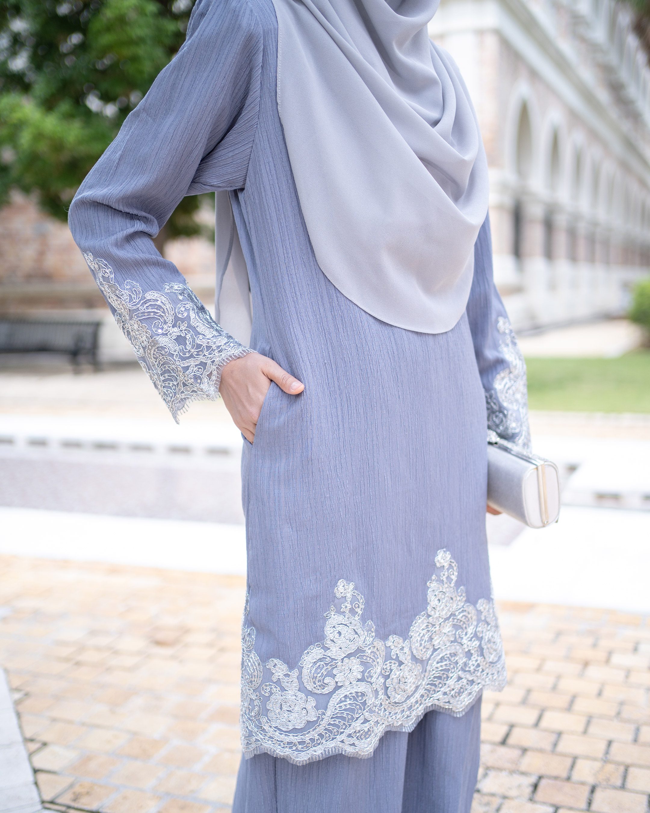 Baju Kurung Moden Lace Hayley - Steel Grey