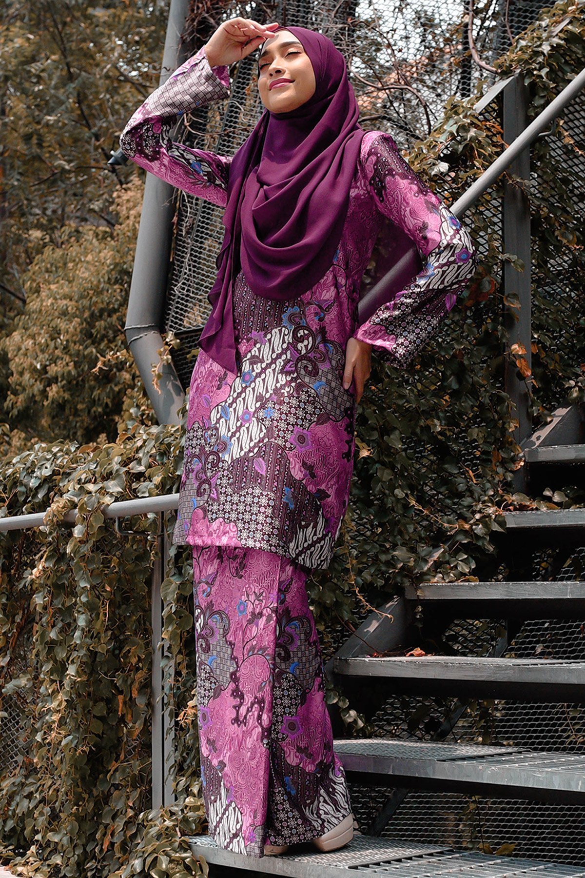 Baju Kurung Batik Satin Silk Narisa - Candy Pink