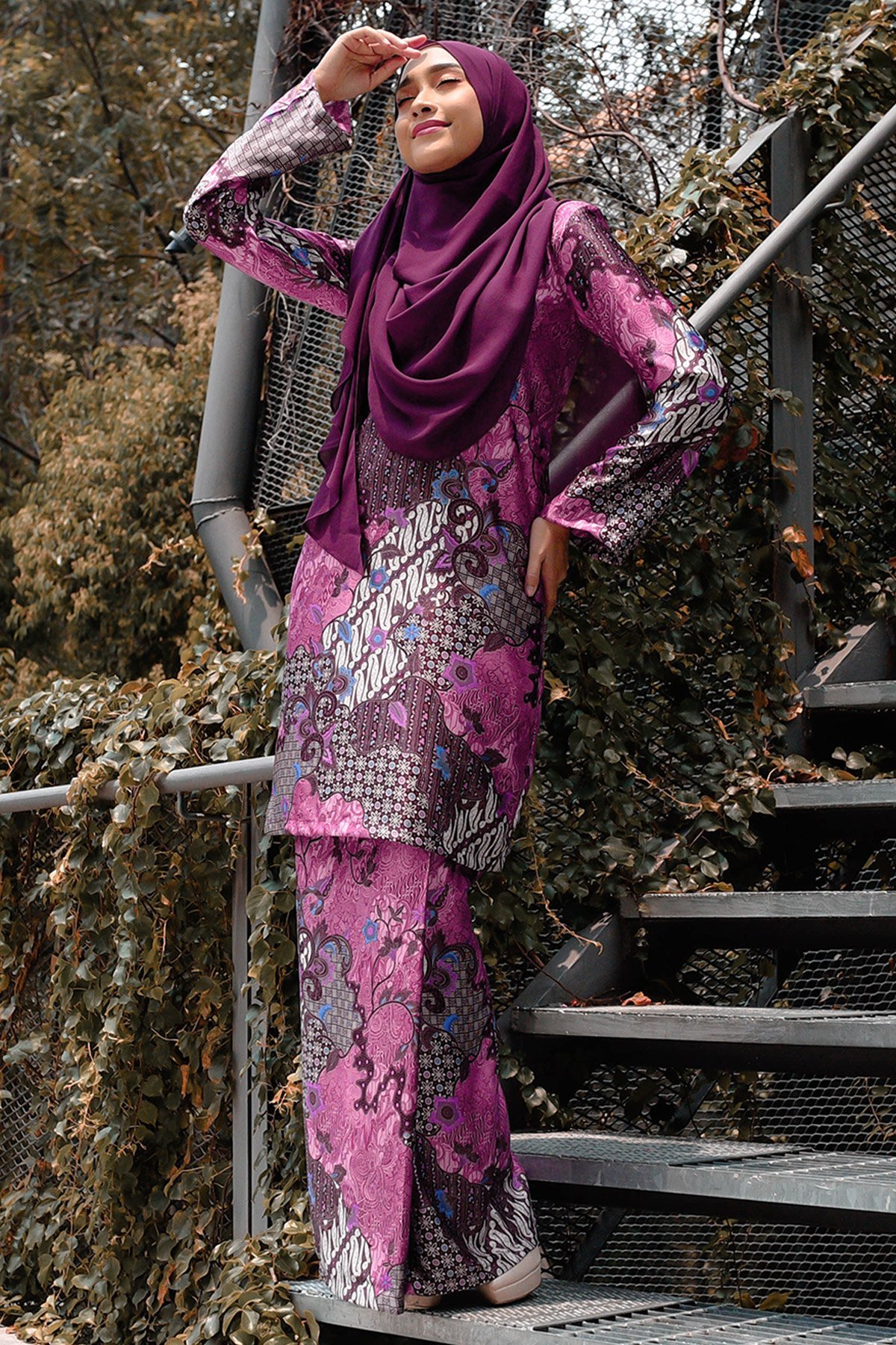 Baju Kurung Batik Satin Silk Narisa - Candy Pink