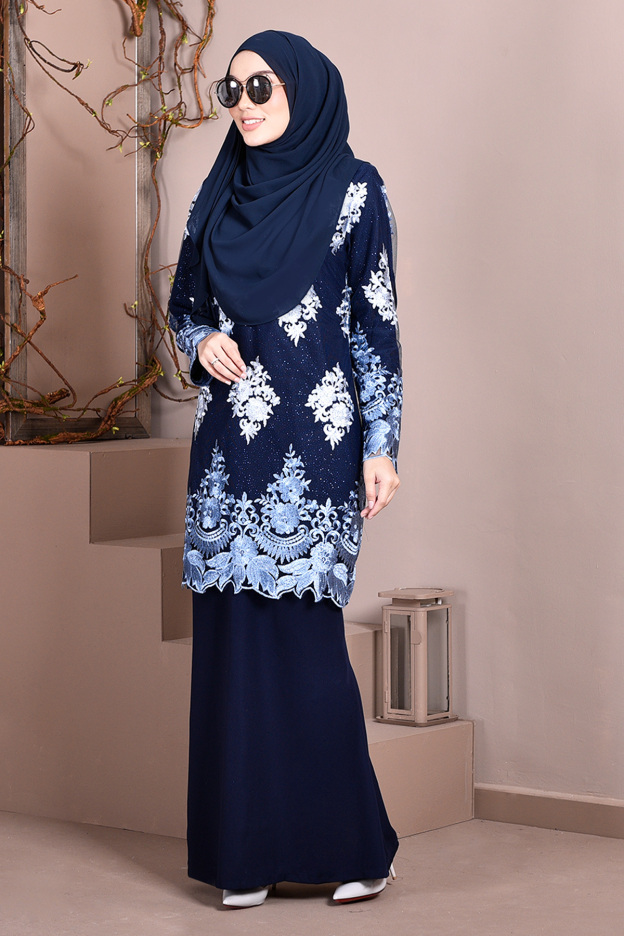 Baju Kurung Lace Ombre Sophie - Marine Blue