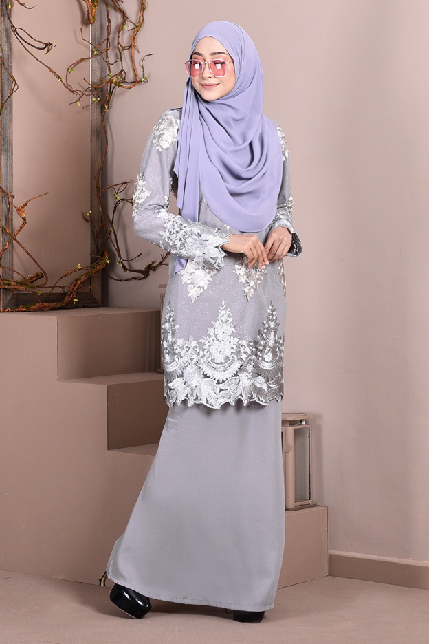 Baju Kurung Lace Ombre Sophie - Silver Grey