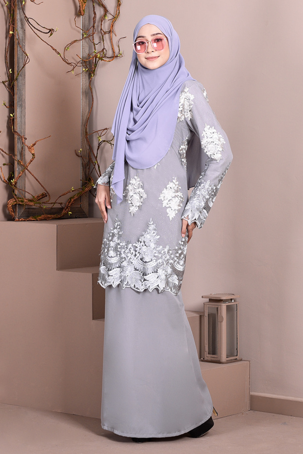 Baju Kurung Lace Ombre Sophie - Silver Grey