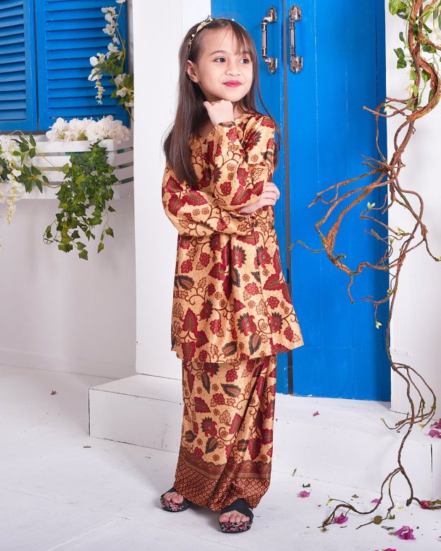 Baju Kurung Pahang Batik Arima Kids - Ruby Cream