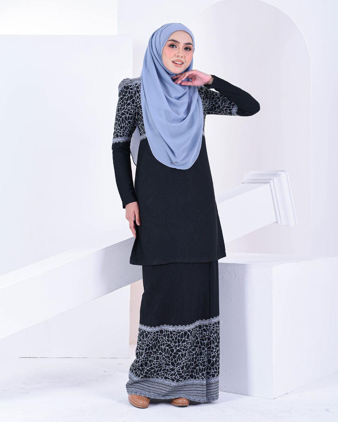 Baju Kurung Puffy Raudhah - Steel Grey