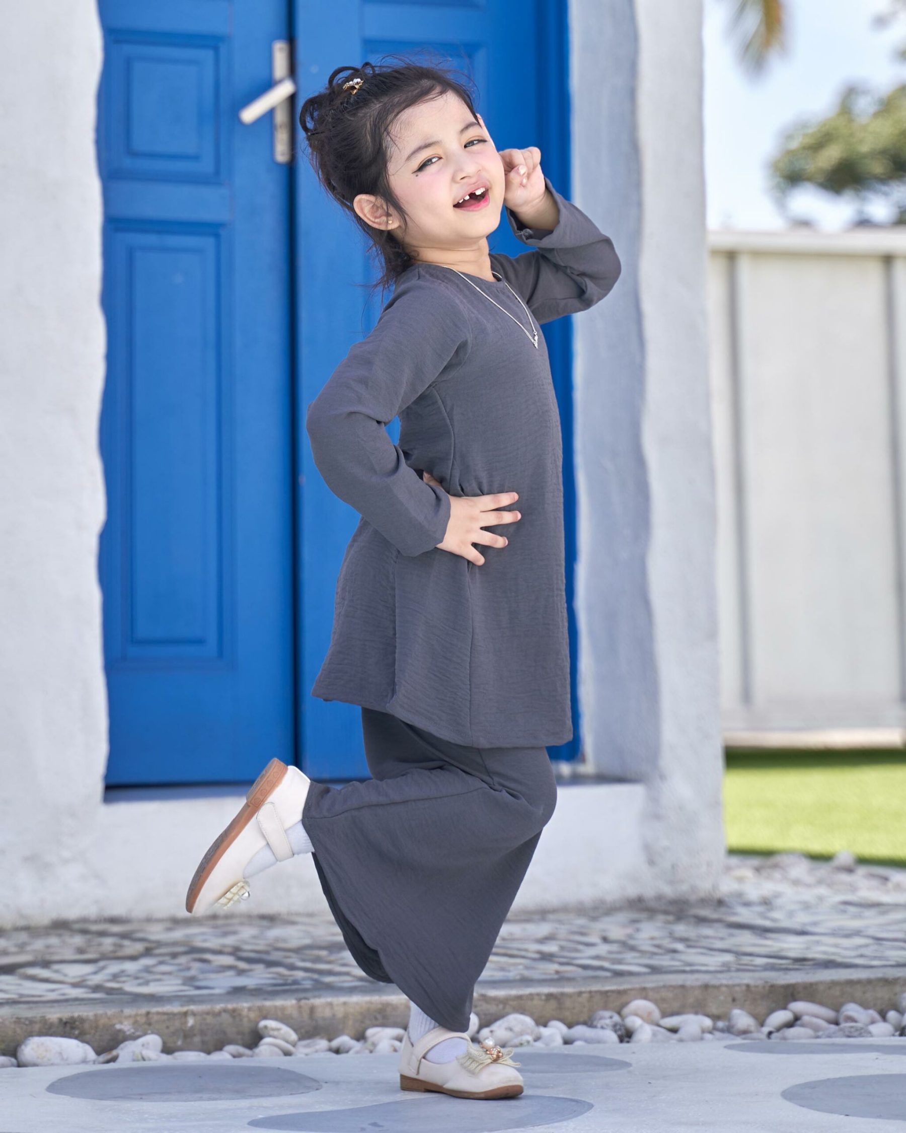 Baju Kurung Pahang Sara Kids - Lava Grey