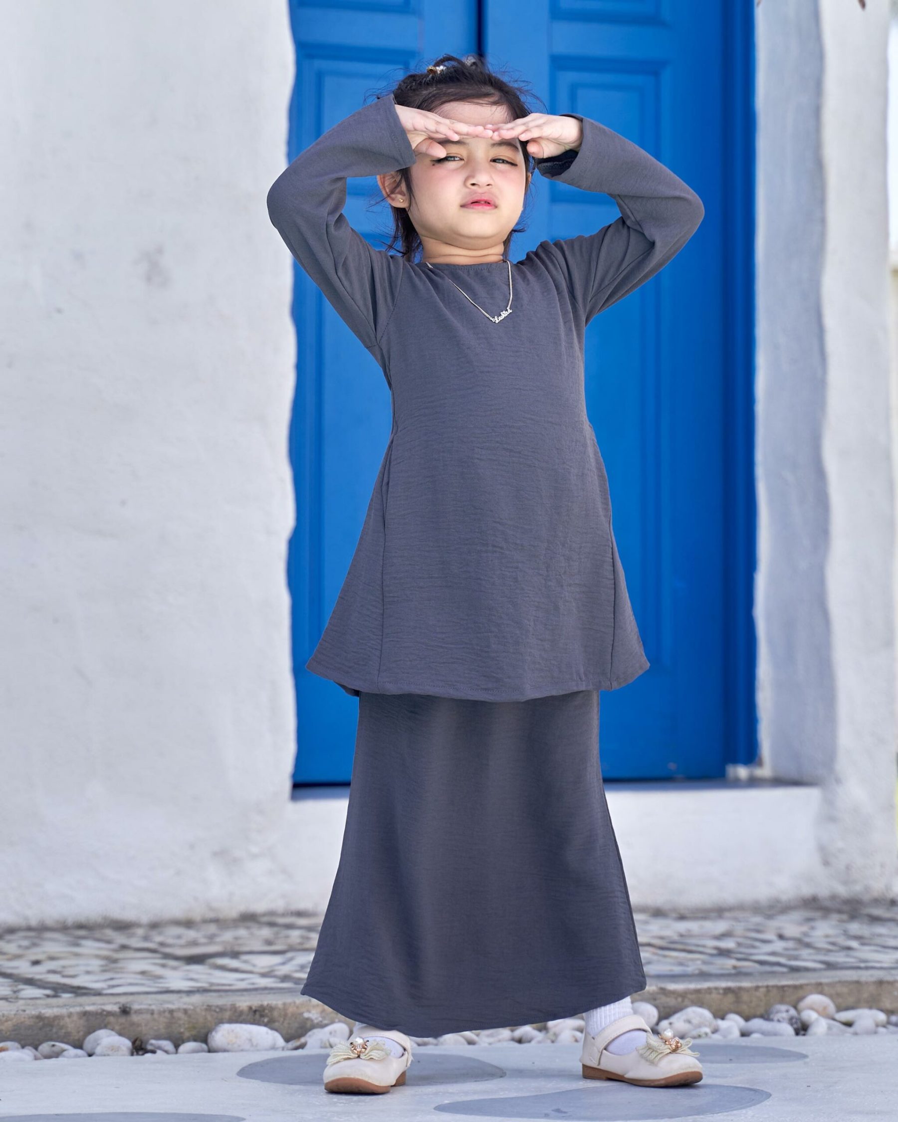Baju Kurung Pahang Sara Kids - Lava Grey