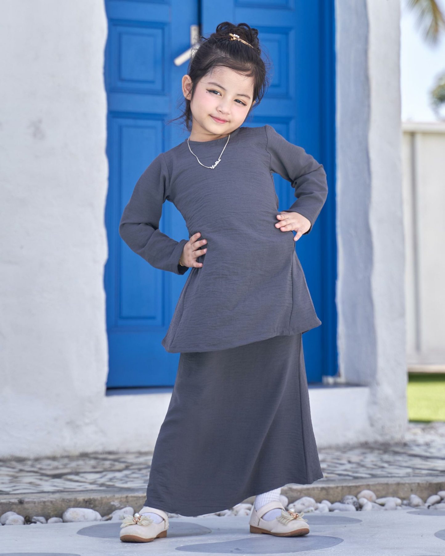 Baju Kurung Pahang Sara Kids - Lava Grey