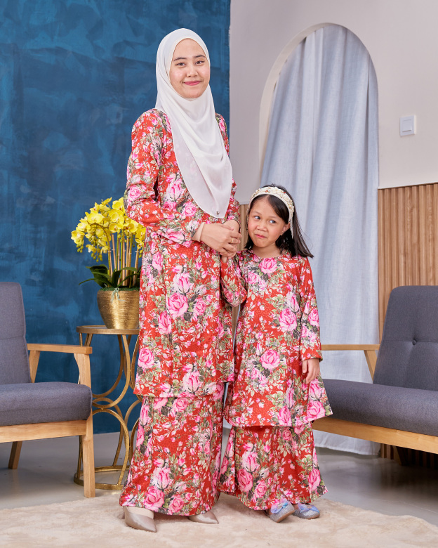 Baju Kurung Pahang Sarina Kids - Rosie Red