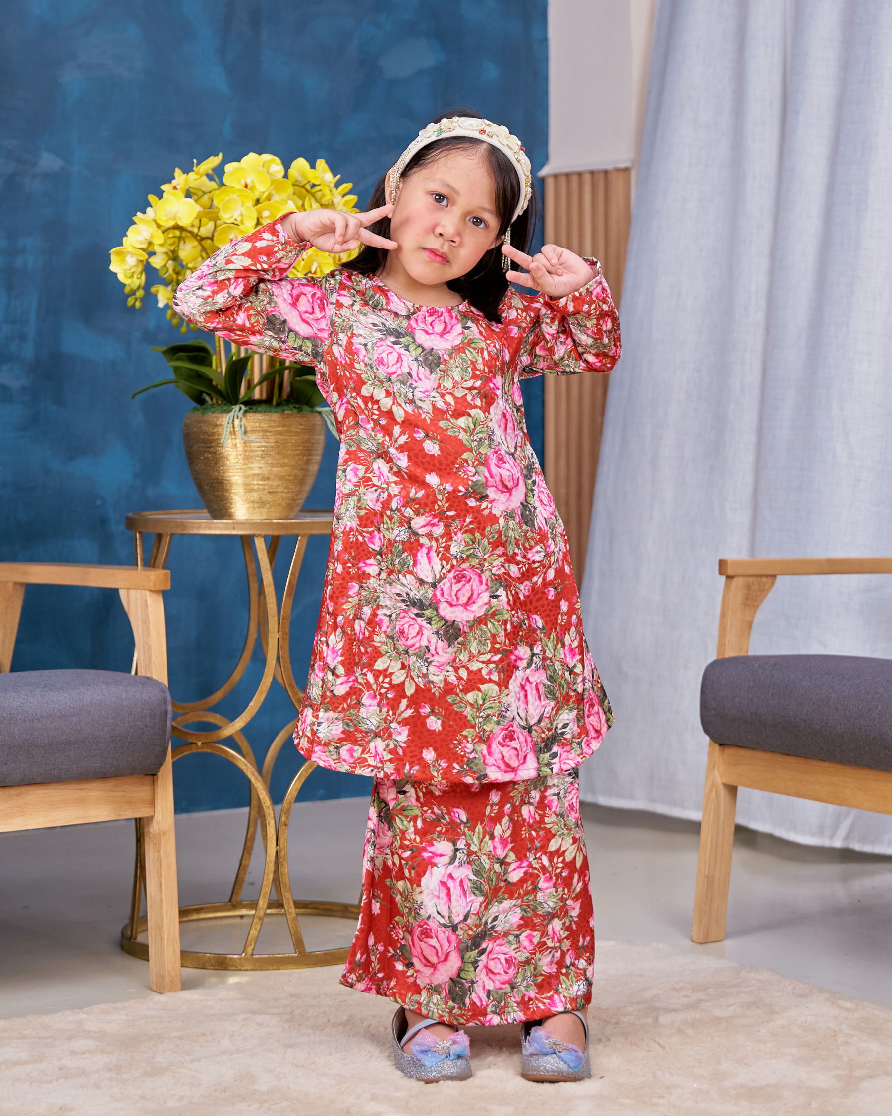 Baju Kurung Pahang Sarina Kids - Rosie Red