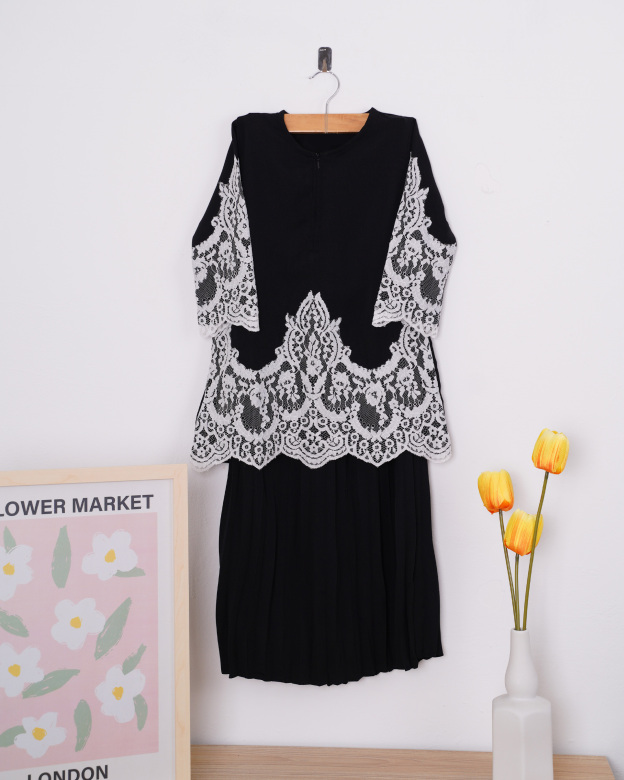 Baju Kurung Pleated Azyan Kids - Deep Black
