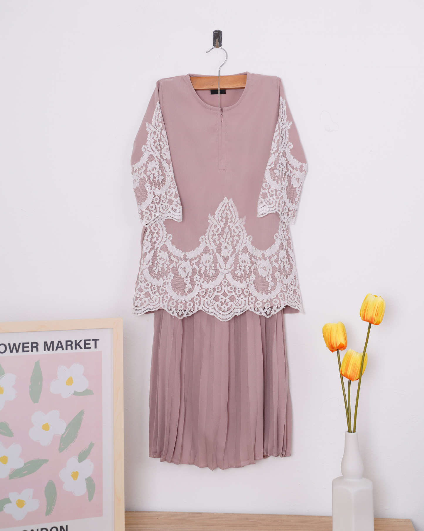 Baju Kurung Pleated Azyan Kids - Pink Dust