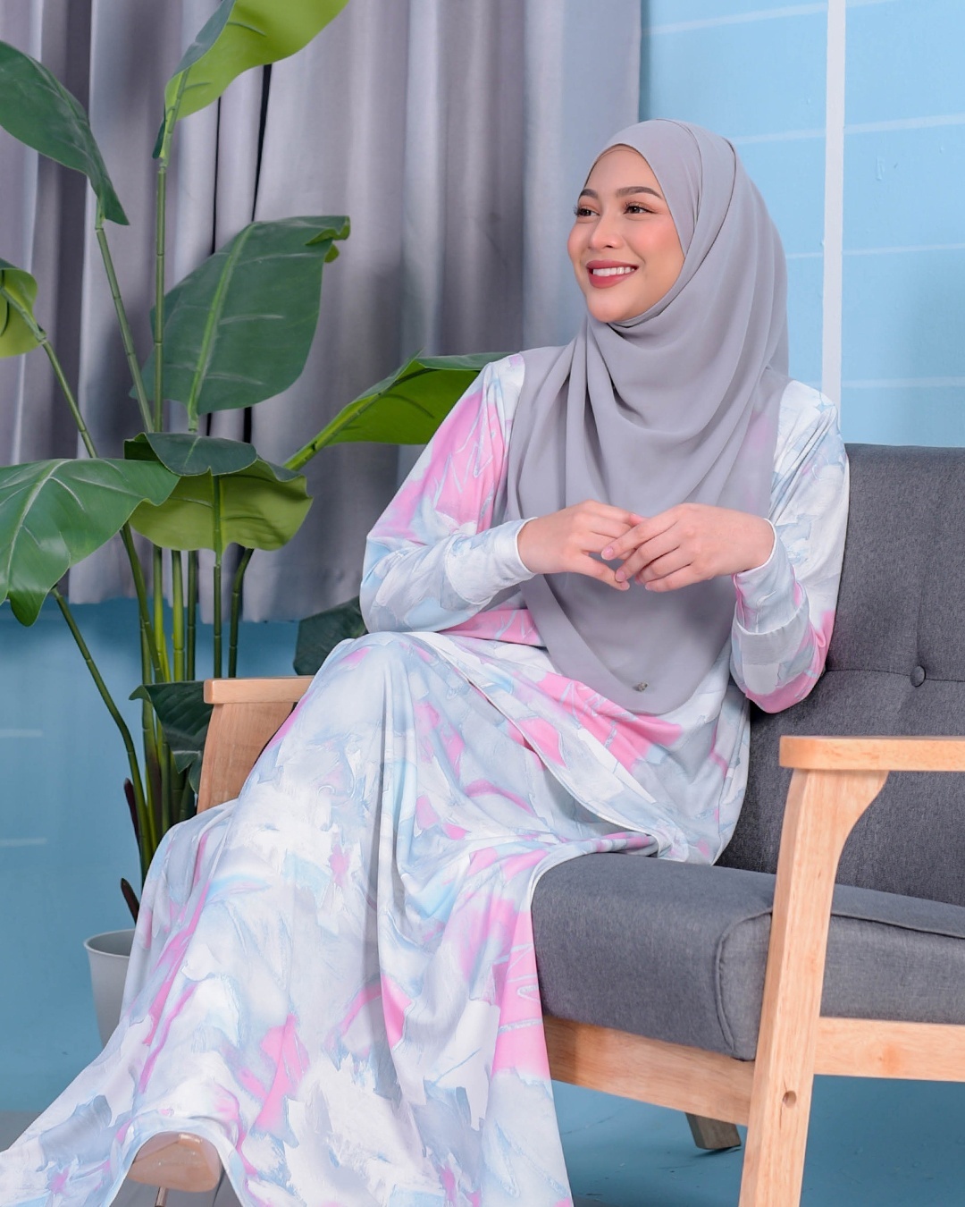 Baju Kurung Premium Printed Lainey - Limestone Quartz