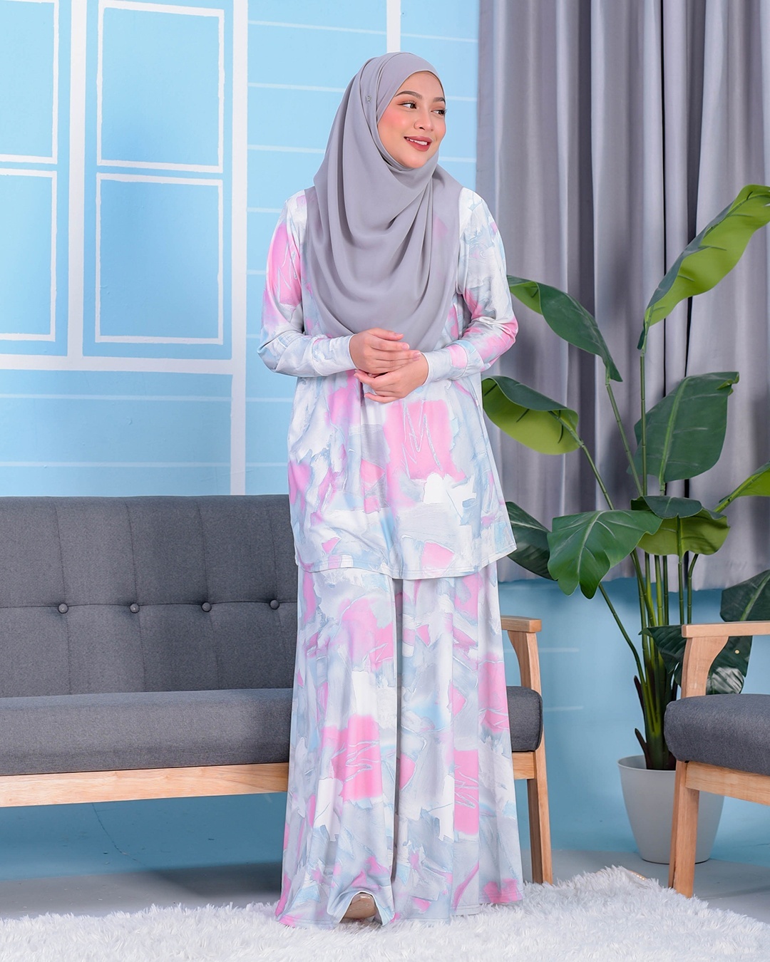 Baju Kurung Premium Printed Lainey - Limestone Quartz
