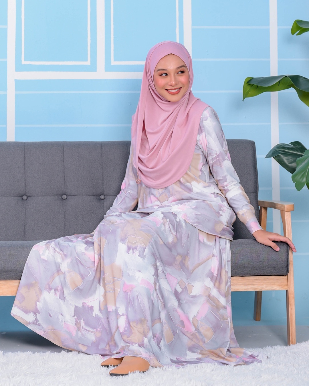 Baju Kurung Premium Printed Lainey - Limestone Sandy