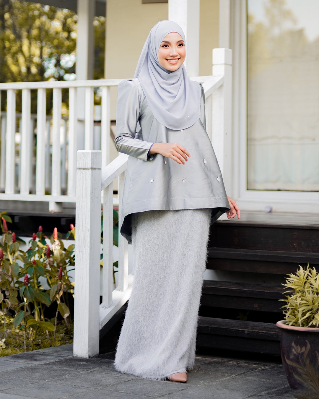 Baju Kurung Puffy Ameldy - Silver Pearl