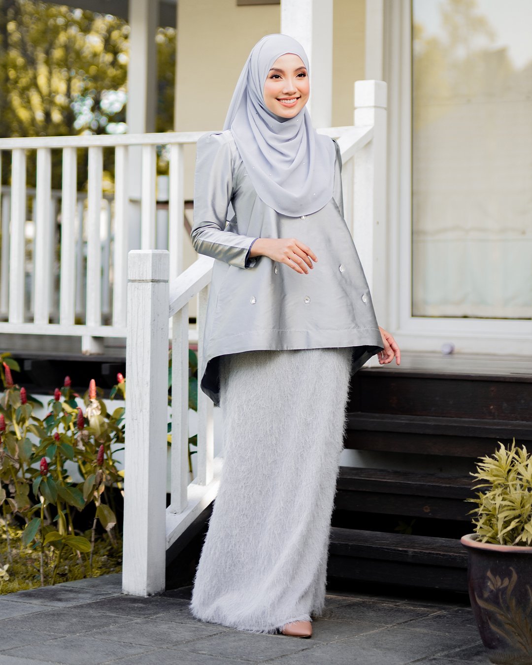 Baju Kurung Puffy Ameldy - Silver Pearl