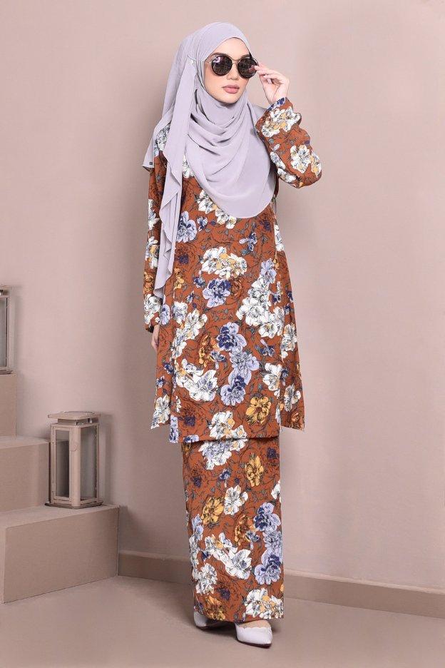 Baju Kurung Puteri Pahang Pandora - Cinnamon Brown