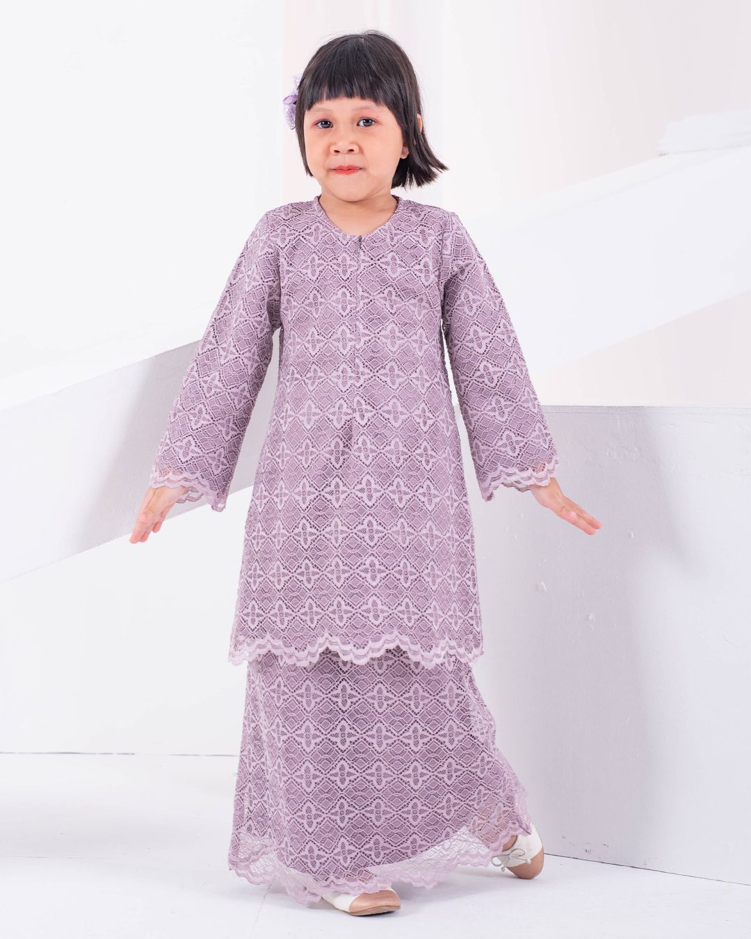 Baju Kurung Moden Lace Raiqa Kids - Light Lavender