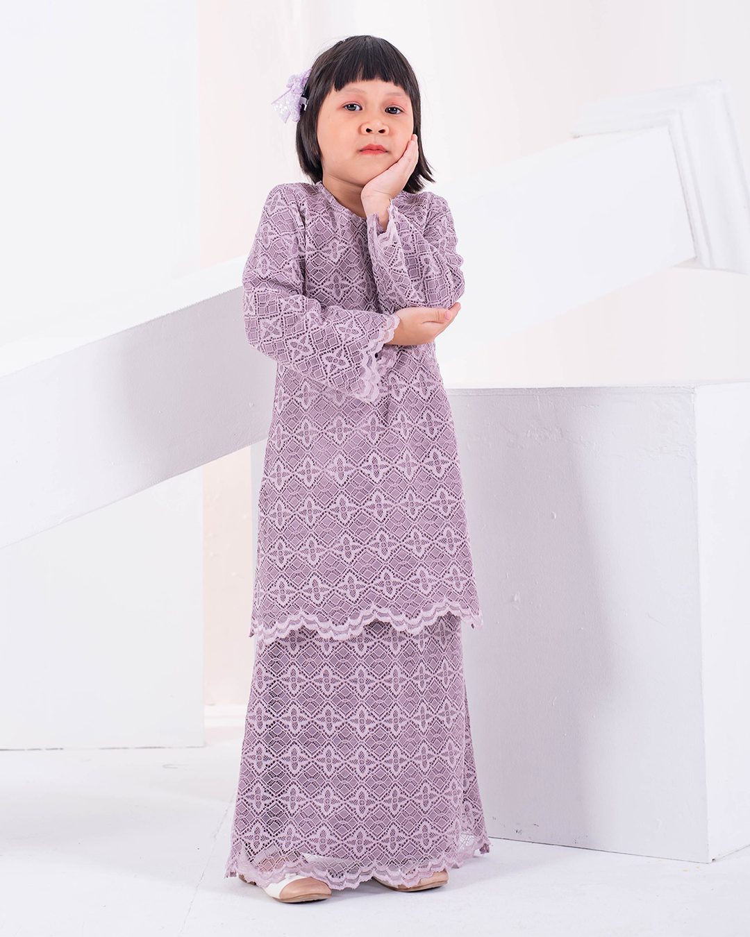 Baju Kurung Moden Lace Raiqa Kids - Light Lavender
