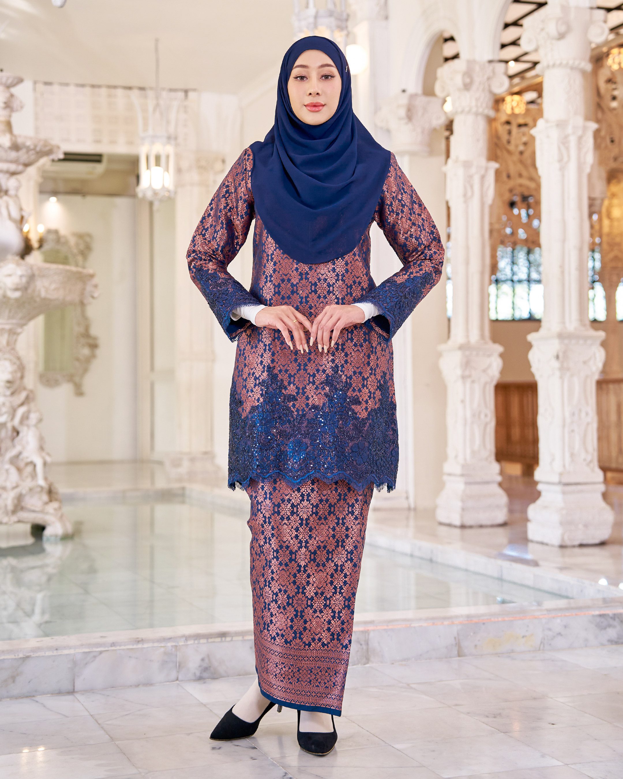 Baju kurung moden dark blue best sale