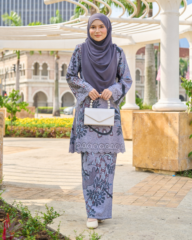 Baju Kurung Riau Batik Lasercut Haiza – Alpine Grey