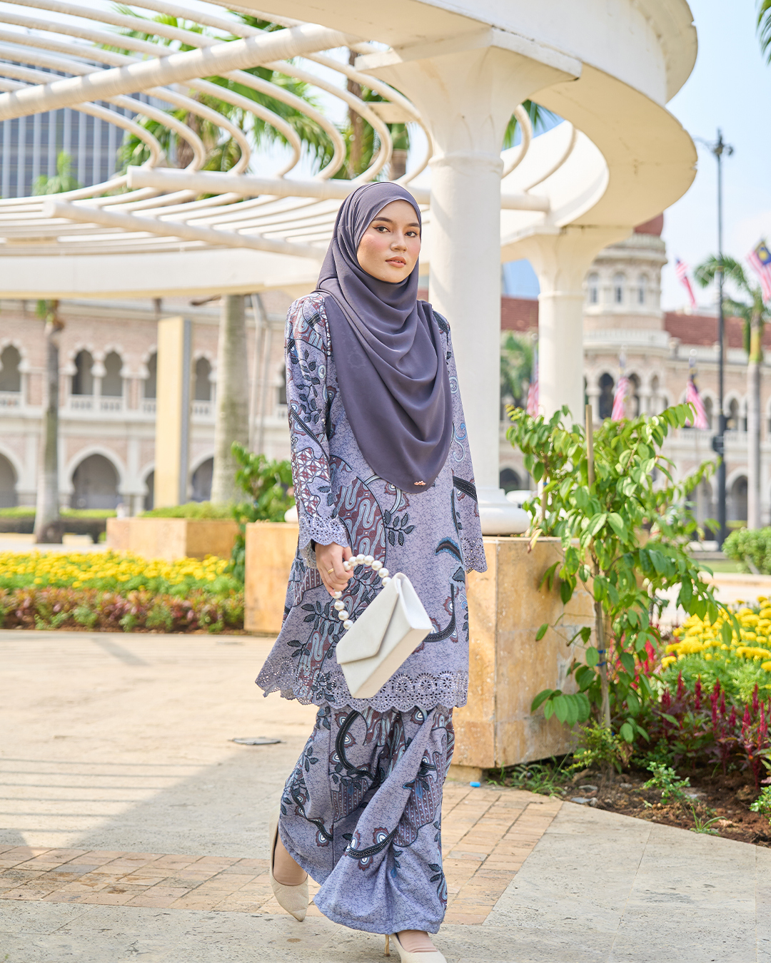 Baju Kurung Riau Batik Lasercut Haiza – Alpine Grey